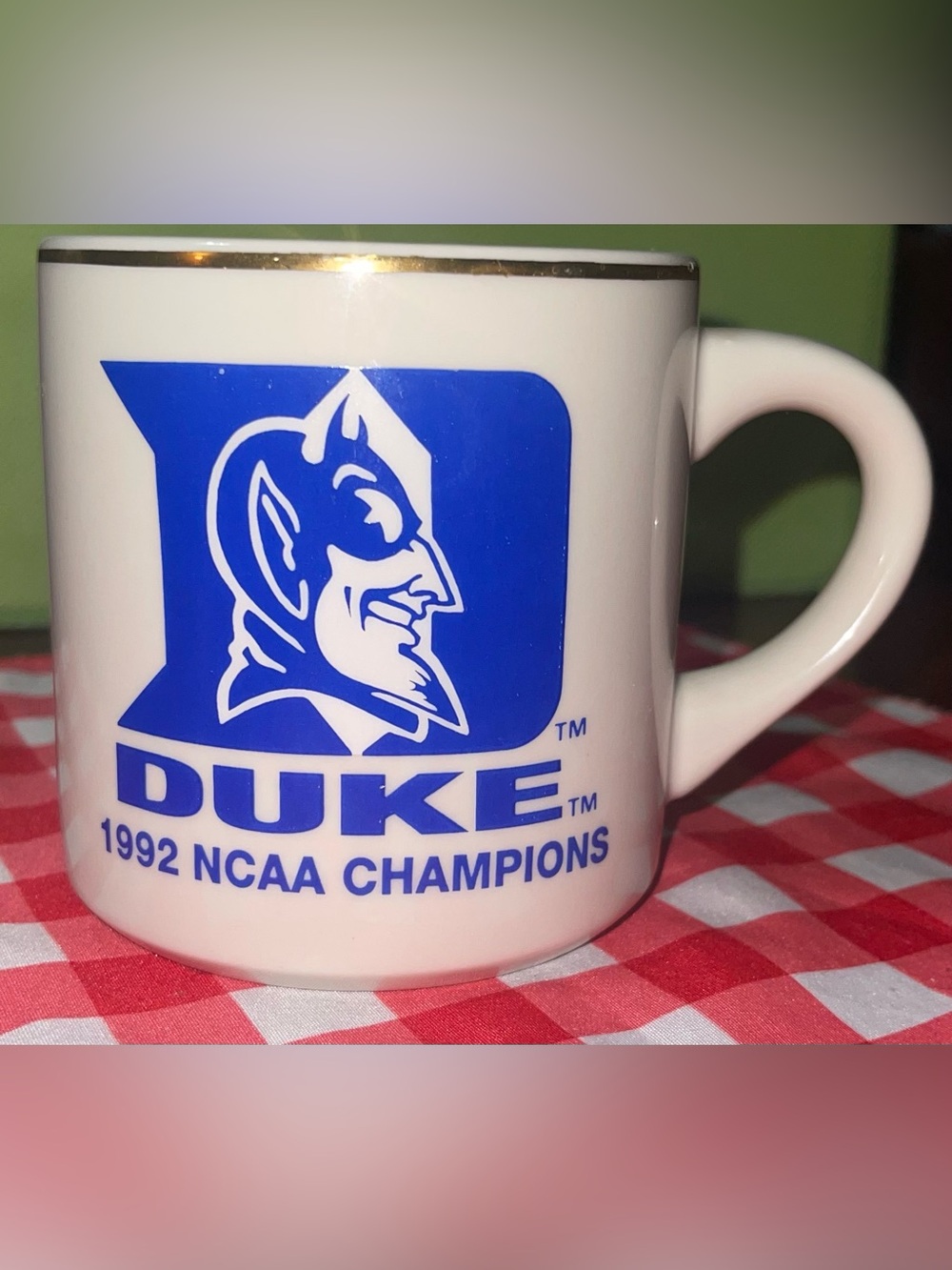 Duke NCAA 1992 champions coffee mug blue white